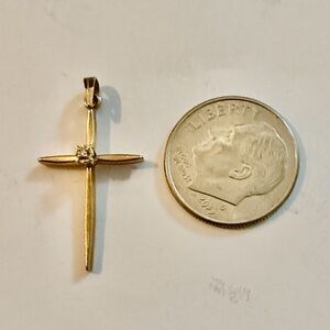 14 k Gold Cross Pendant with Center diamond accent Classic Women's pendant
